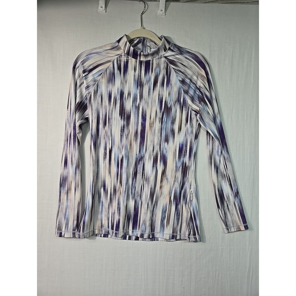 Athleta Women's Swim Long Sleeve Rashguard Purple Blue Medium Stretch Zip Pocket